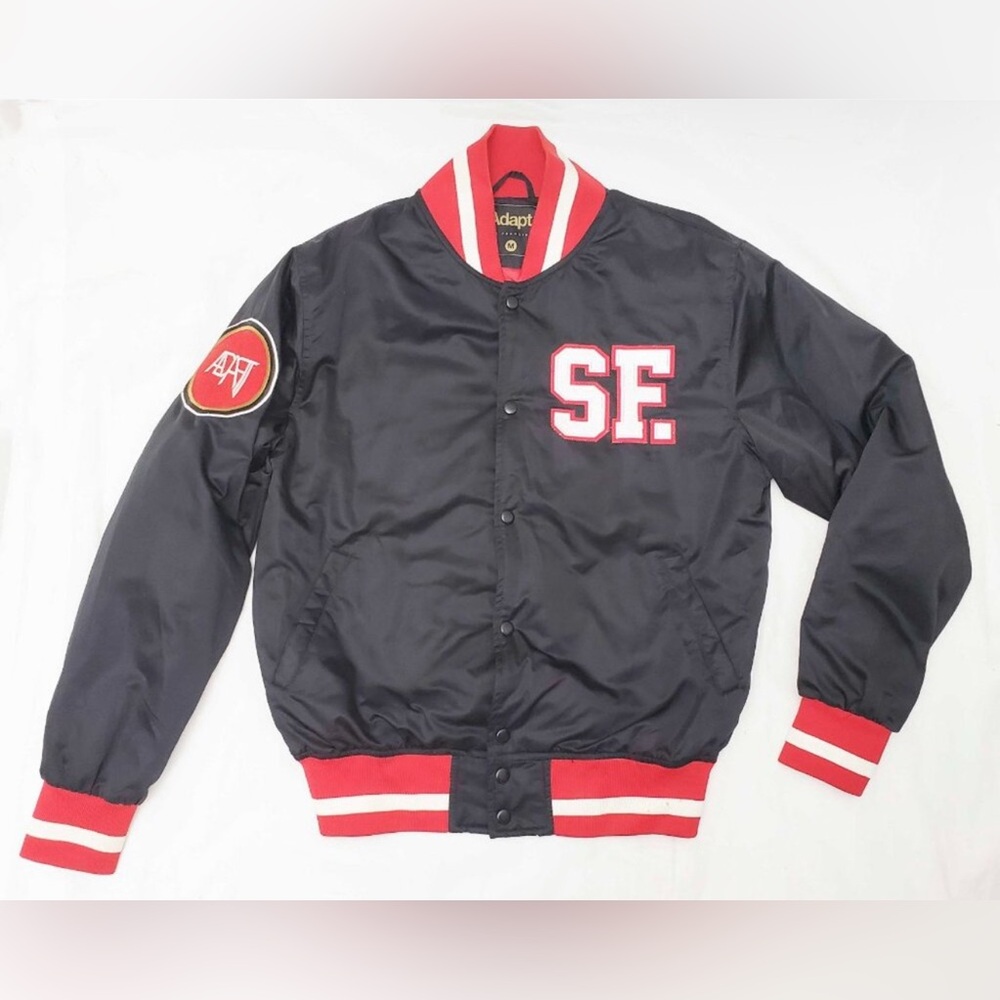 Adapt Men's Gold Blooded Retro San Francisco 49ers Inspired Snap Bomber Jacket M - Picture 3 of 9